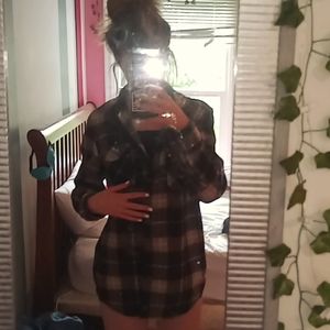 Long Flannel Button up Jacket